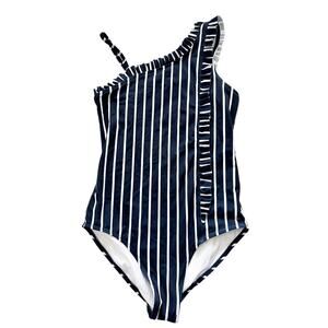 Calvin Klein  Breton Stripe One Piece Swimsuit Big Girls XL Navy/White Pull On
